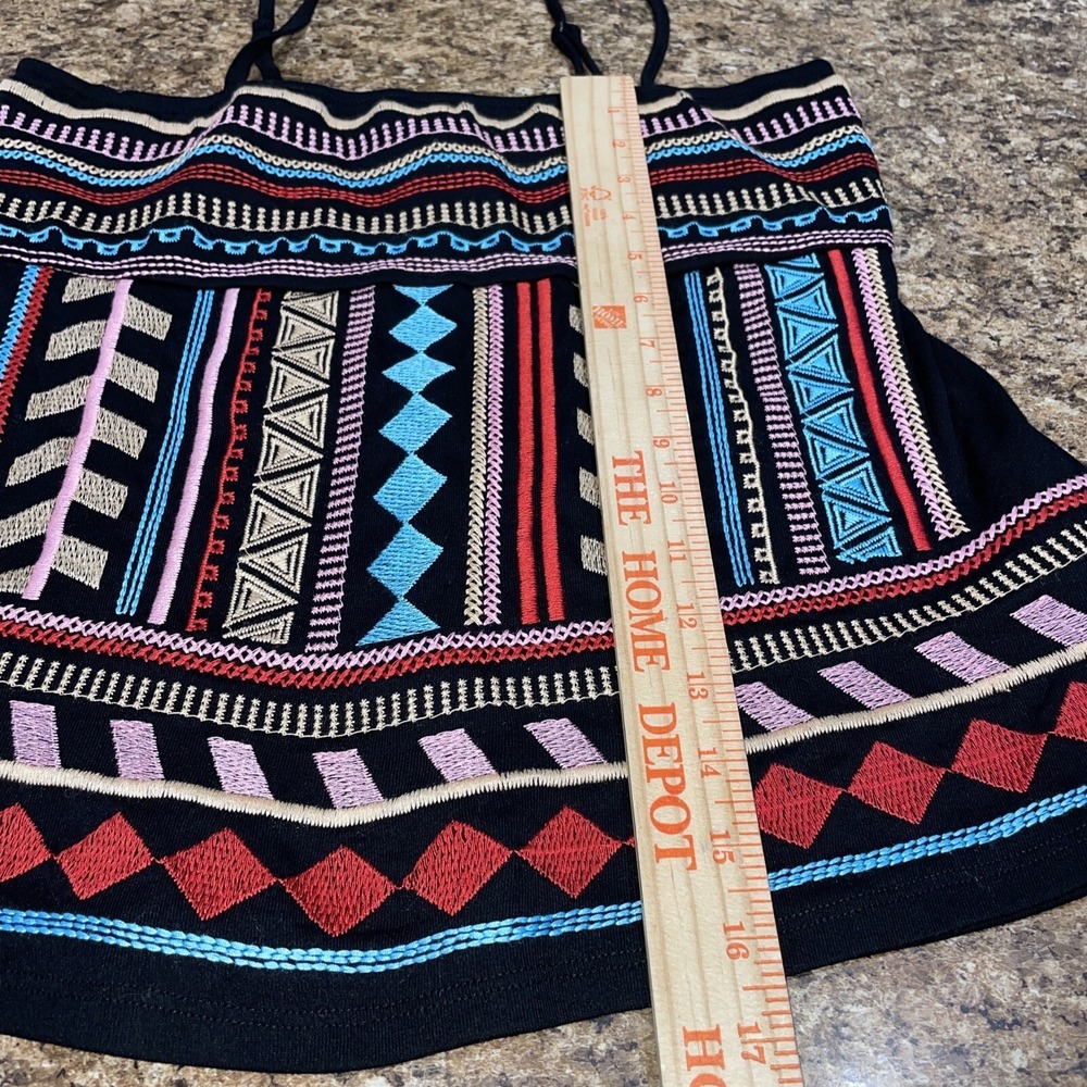 Savanna Jane Aztec Spaghetti Strap Tank Top Embroidered Boho Black Unique Sz SM - Picture 8 of 13